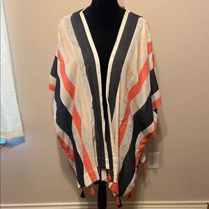 Ann Taylor Factory Striped Kimono - Orange, Black, White